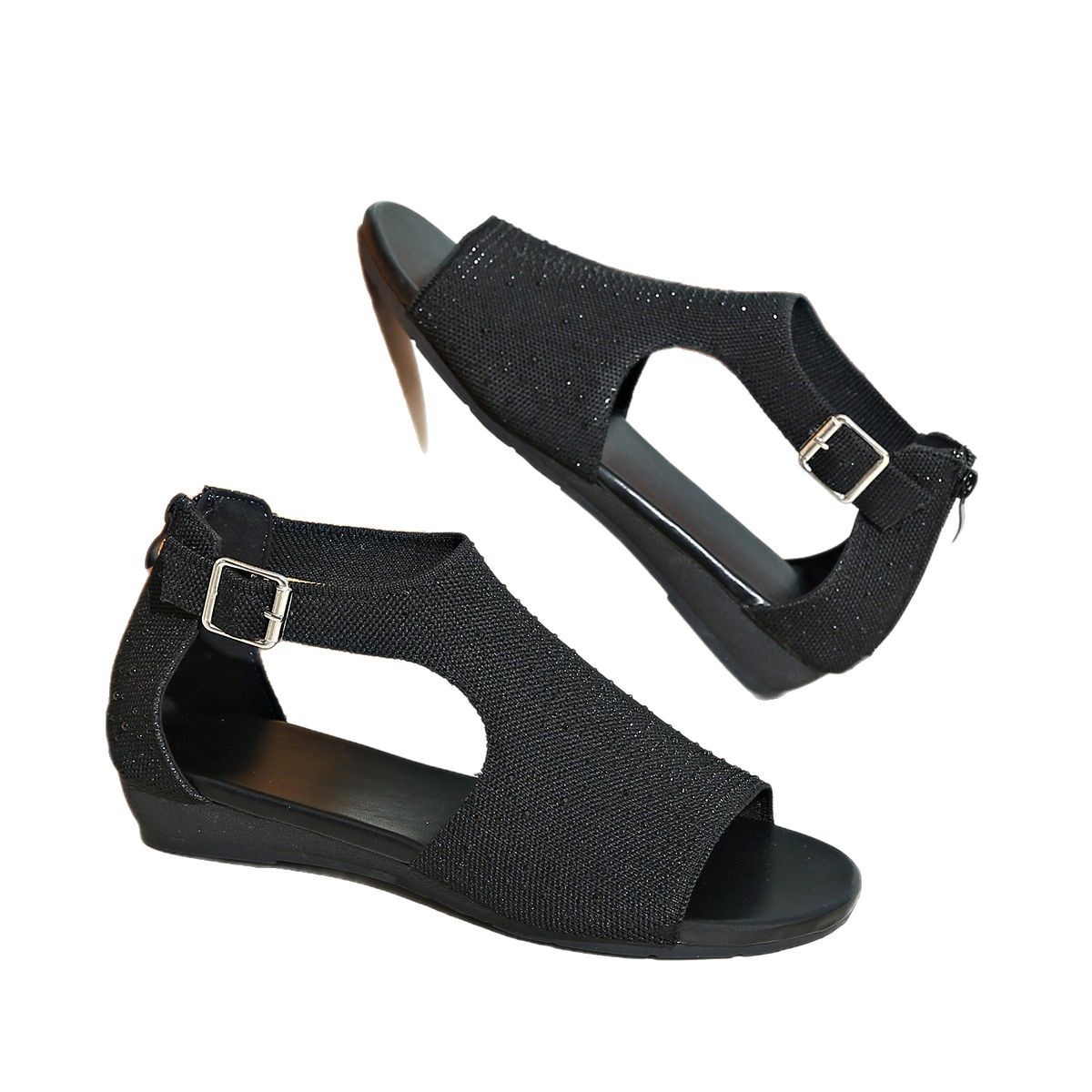 Back zipper wedge heel sandals summer new flat fairy style ins Bohemian beach shoes 36-43 Item Picture