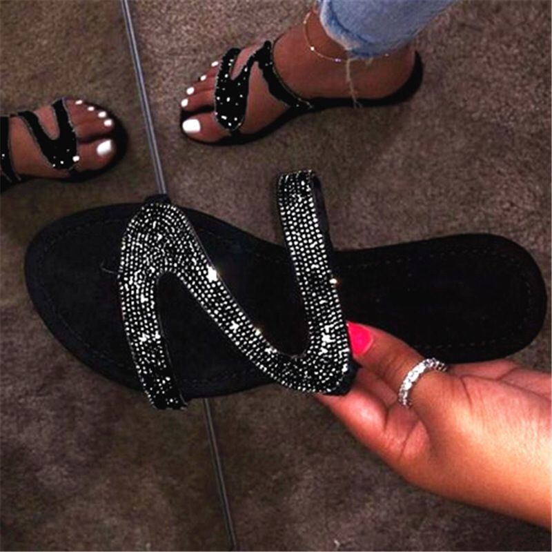 wish mid-toe rhinestone beach flip-flops for women's outerwear in summer 2025, available in stock, size 36-43 flat slippers Specification drawing