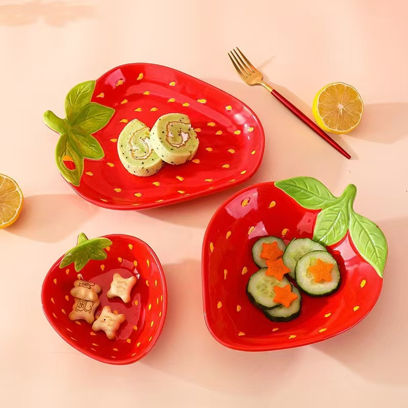 Ceramic strawberry fruit bowl, ceramic tableware, 8-inch ceramic strawberry bowl, 8-inch ceramic fruit bowl, ceramic fruit tableware