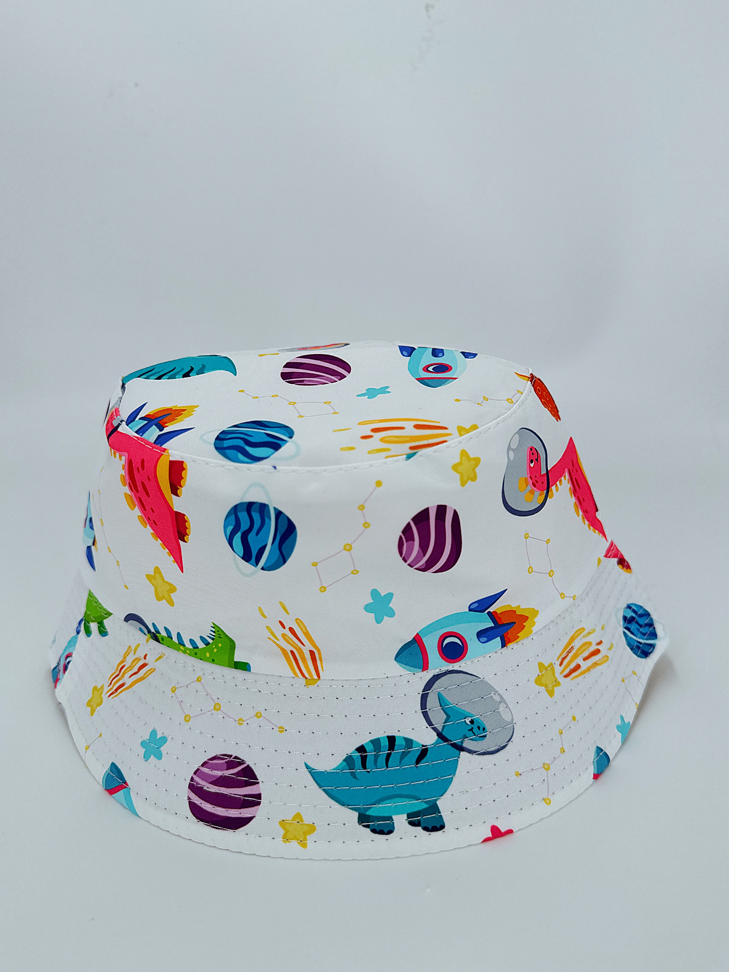 Spring and summer new rocket dinosaur multi-print double-sided fisherman's hat, cute cartoon, versatile, outdoor sun protection and sun protection, foldable for easy carrying, unisply-style, pier circumference 54CM fisherman's hat Item Picture