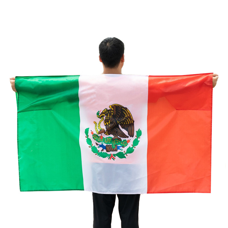 Chuangdong flag with cuffs and a shawl flag, the World Cup flag of the United States, Canada and Mexico, polyester digital printed Mexican flag, fan cheering products Item Picture