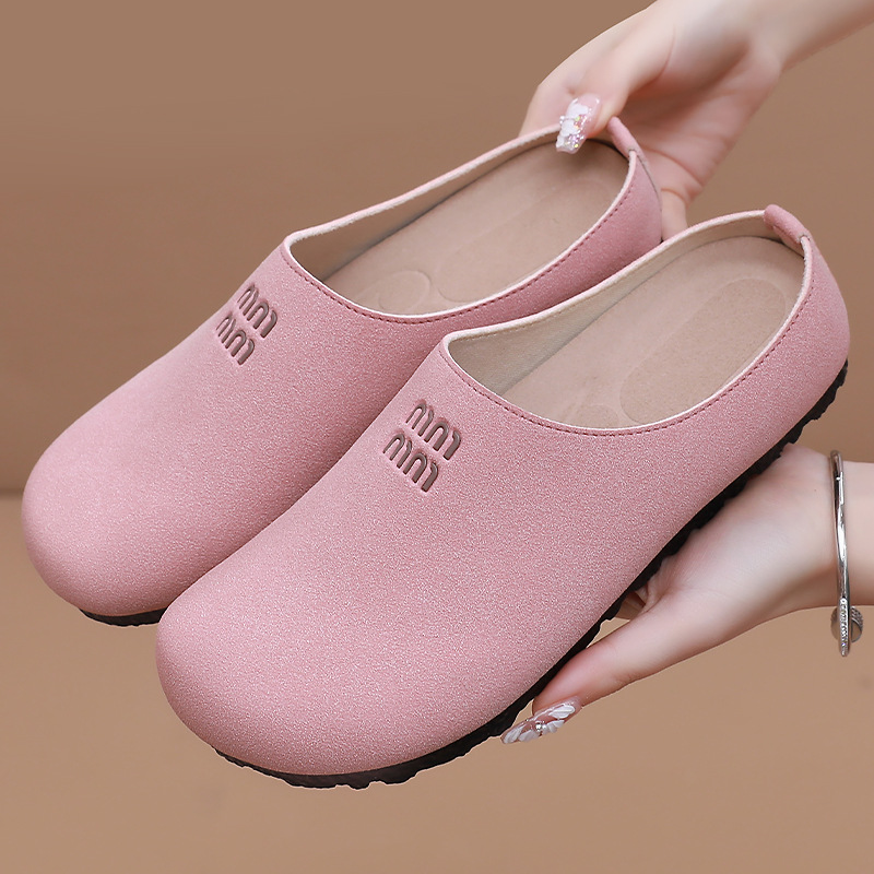 Women's half slipper summer new versatile macaron cap flat slipper breathable and not stuffy, worn as an outer single shoe full figure
