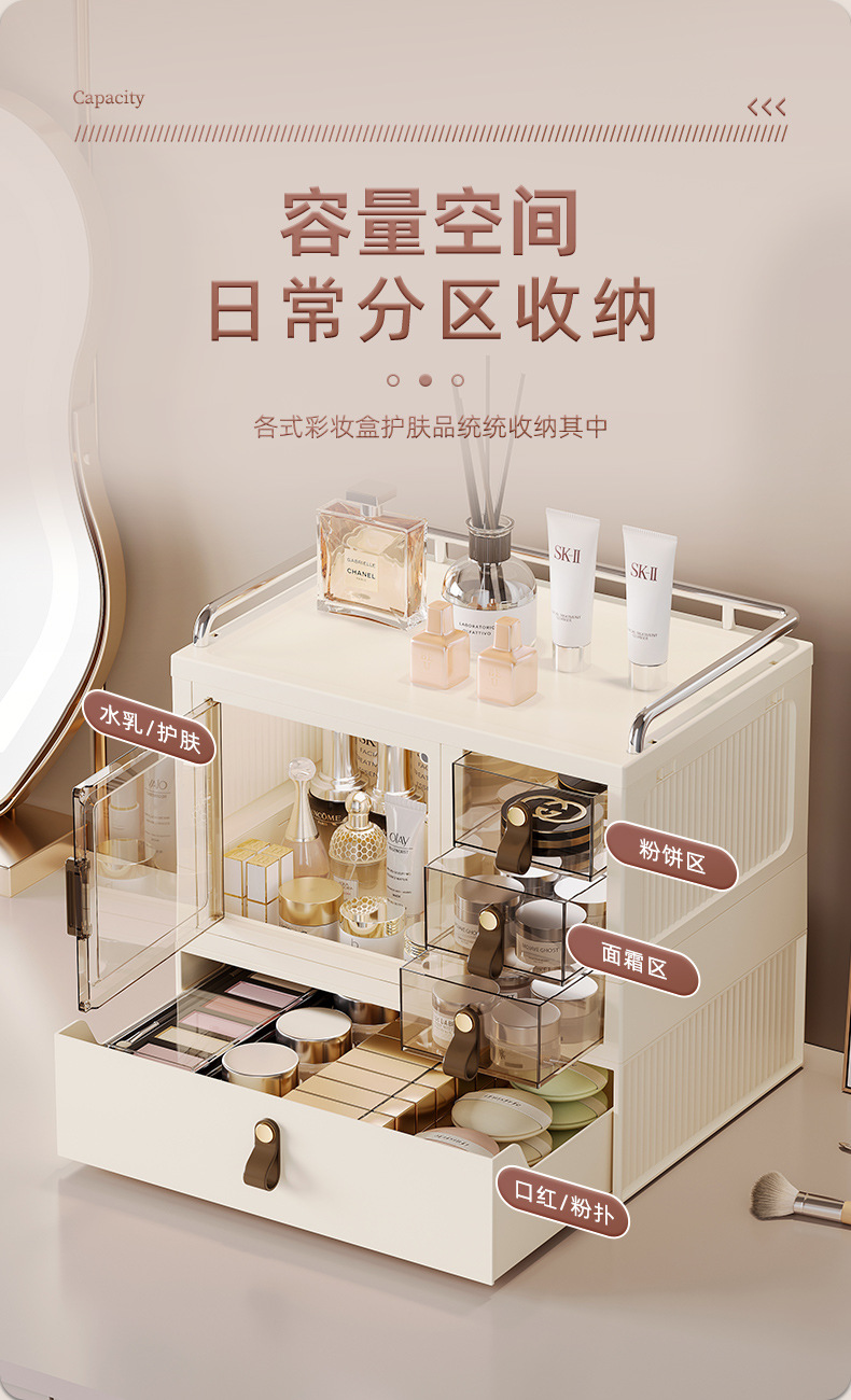 D47-1091化妆收纳盒梳妆台护肤置物架亚克力整理盒桌面防尘化妆箱详情图7