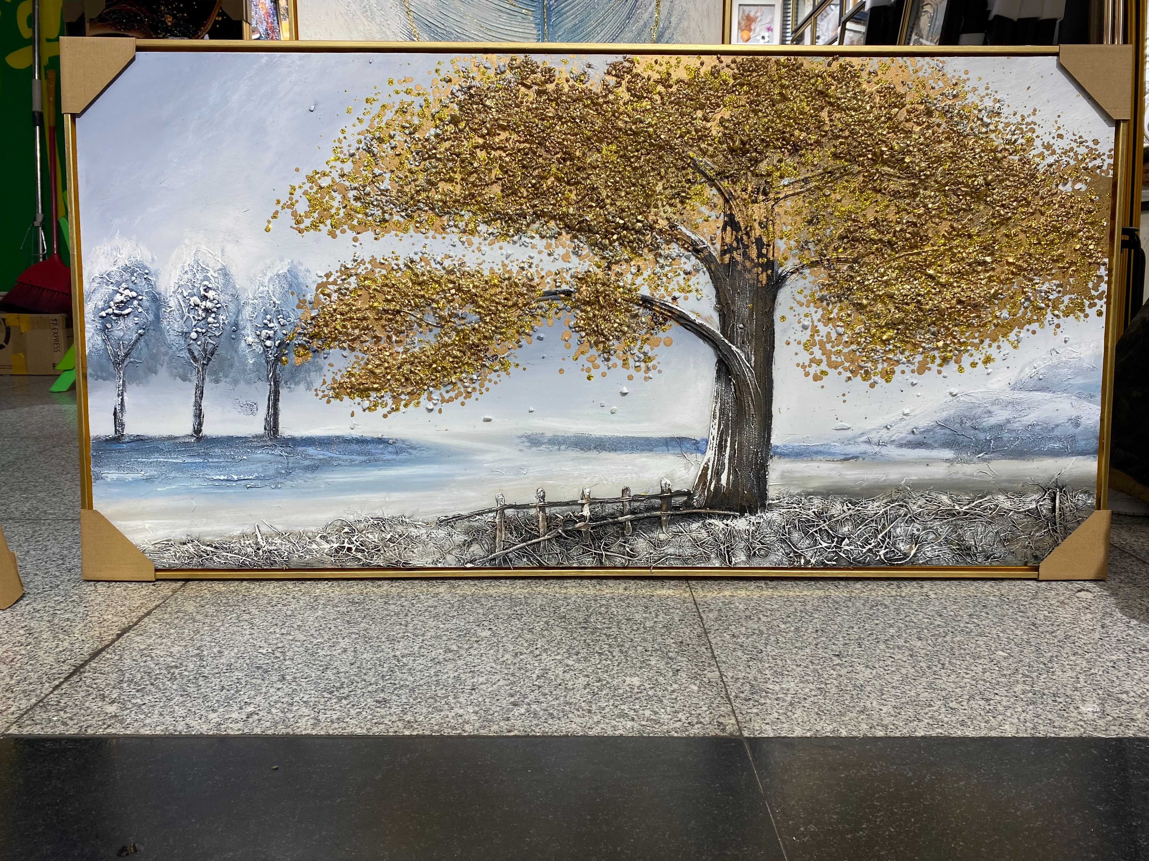 黄金树装饰画现代简约客厅沙发背景墙挂画红枫叶满地黄金风景壁画