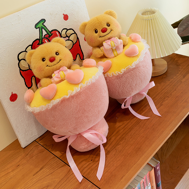The cute butter bear plush toy doll has been transformed into a flower bouquet pillow plush doll as a gift for the Qixi Festival, May 20th Specification drawing
