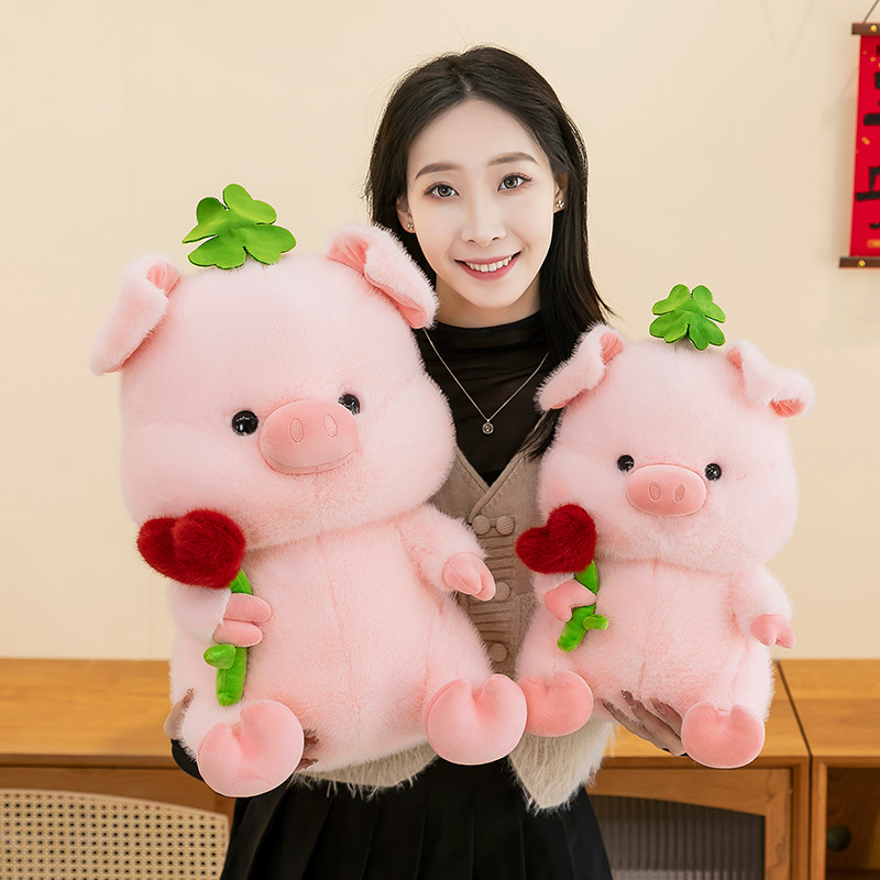 New cute little pig doll plush toy, heart-shaped rose bouquet, birthday and Valentine's Day gift for your girlfriend Specification drawing