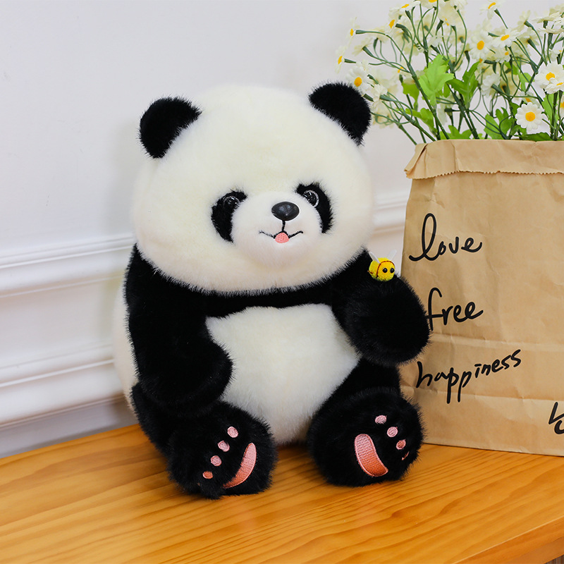 Realistic, cute and clumsy bee and panda plush toys, giant panda flower dolls, girl dolls, birthday gifts details Picture