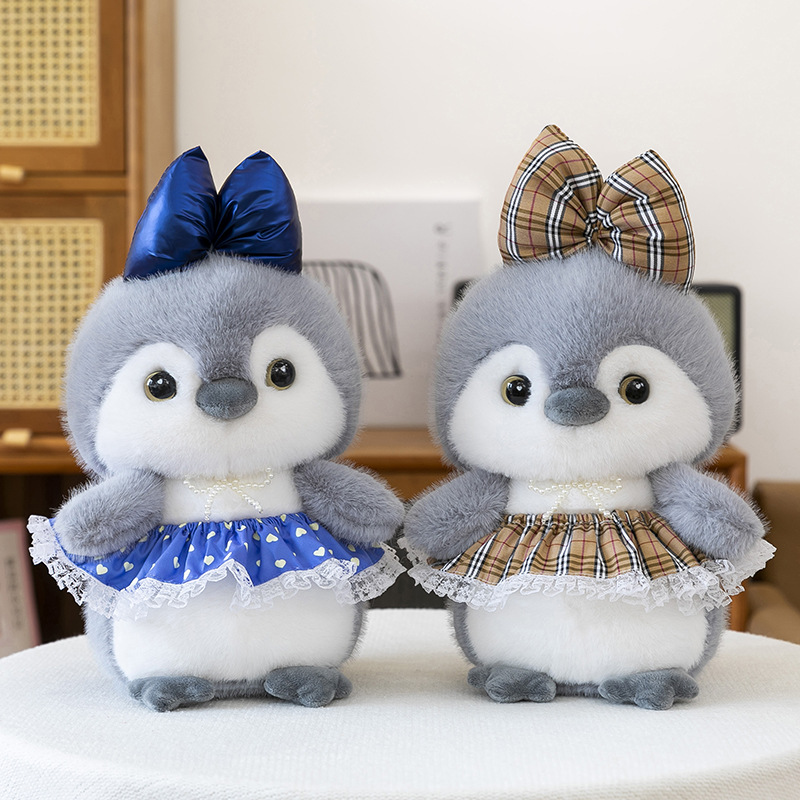 New cute bow dress, penguin plush toy doll, aquarium souvenir, children's birthday gift full figure