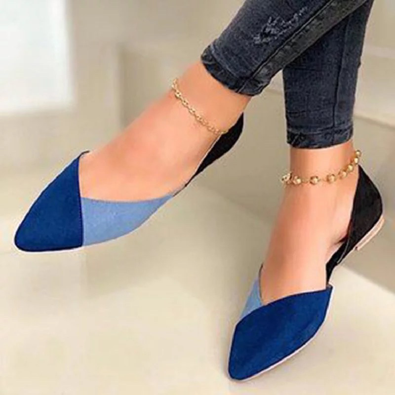 wish Foreign Trade Spring/Summer 2022 Flat, casual, color-blocked, light-cut single shoes 40-43 side open-toe single shoes for lazy people Application Scenario