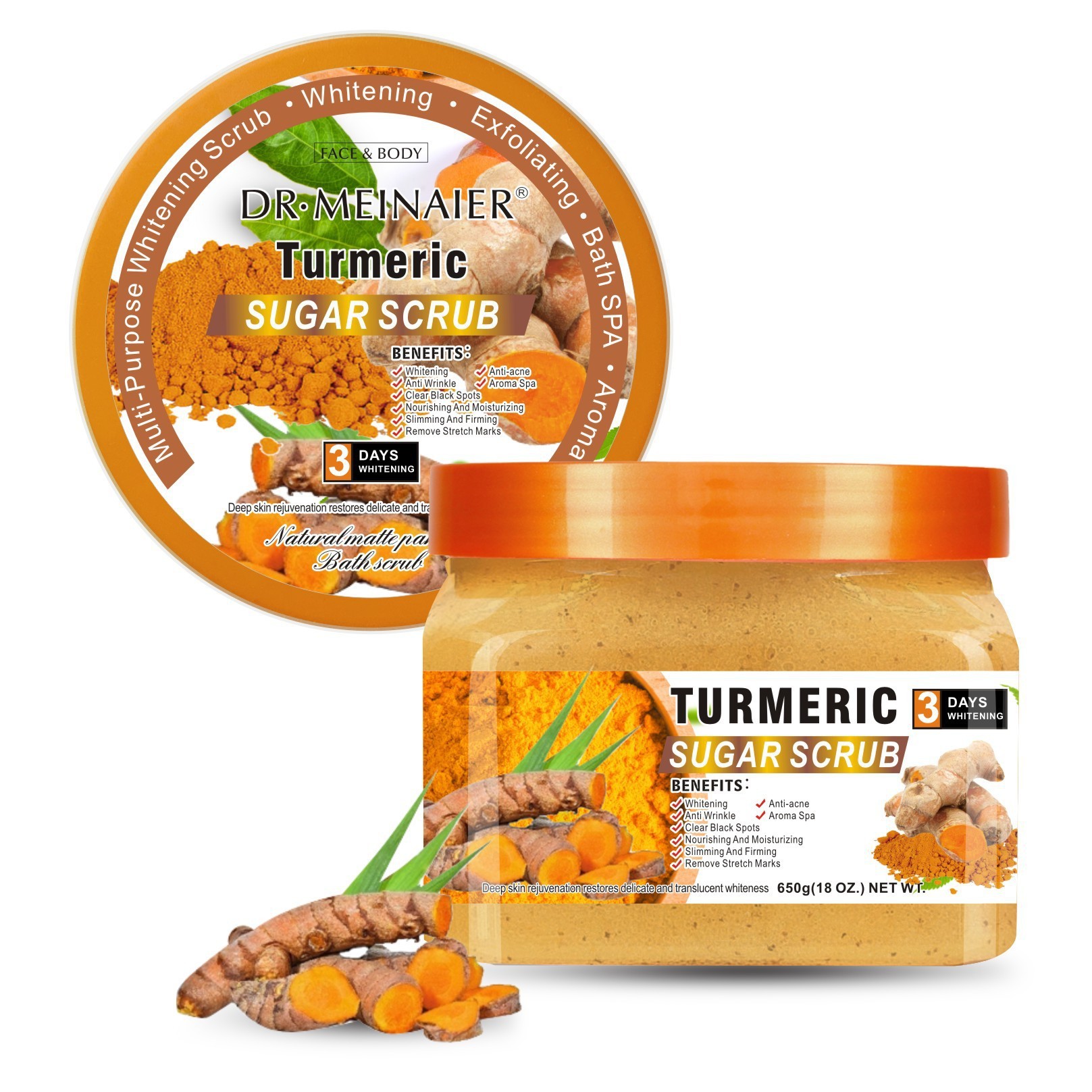 Cross-border arbutin scrub, bath salt, body exfoliation, full-body turmeric ground sugar, sea salt for export 650g Item Picture