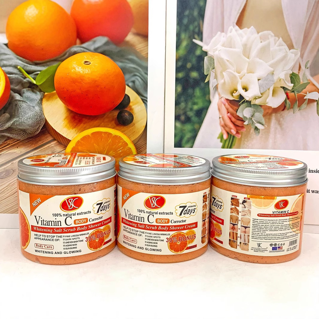 Cross-border exclusive supply of VC Vitamin C scrub wet salt 500g turmeric bath salt for cleansing, exfoliating and bathing export details Picture