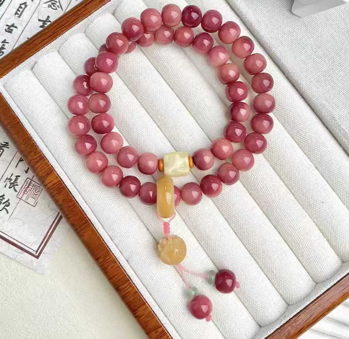 宗教用品串珠 菩提根手串手链桶形圆珠 两圈菩提根手持 菩提莲花 有钱花 掌握财富白玉菩提