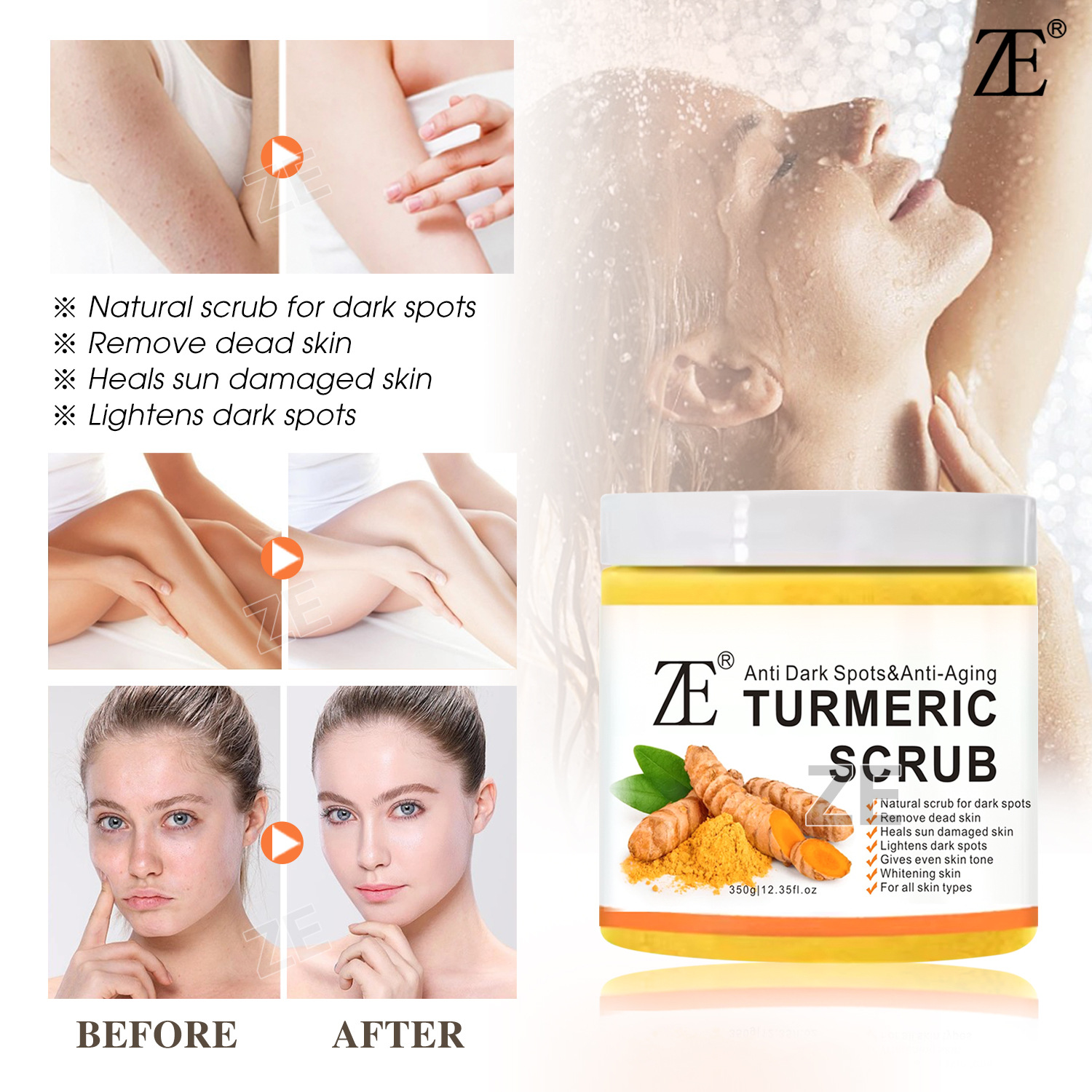 Foreign trade Turmeric scrub body scrub Bath Wet Salt Skin Rejuvenation Deep Cleansing Scrub Exfoliation Sea Salt Specification drawing