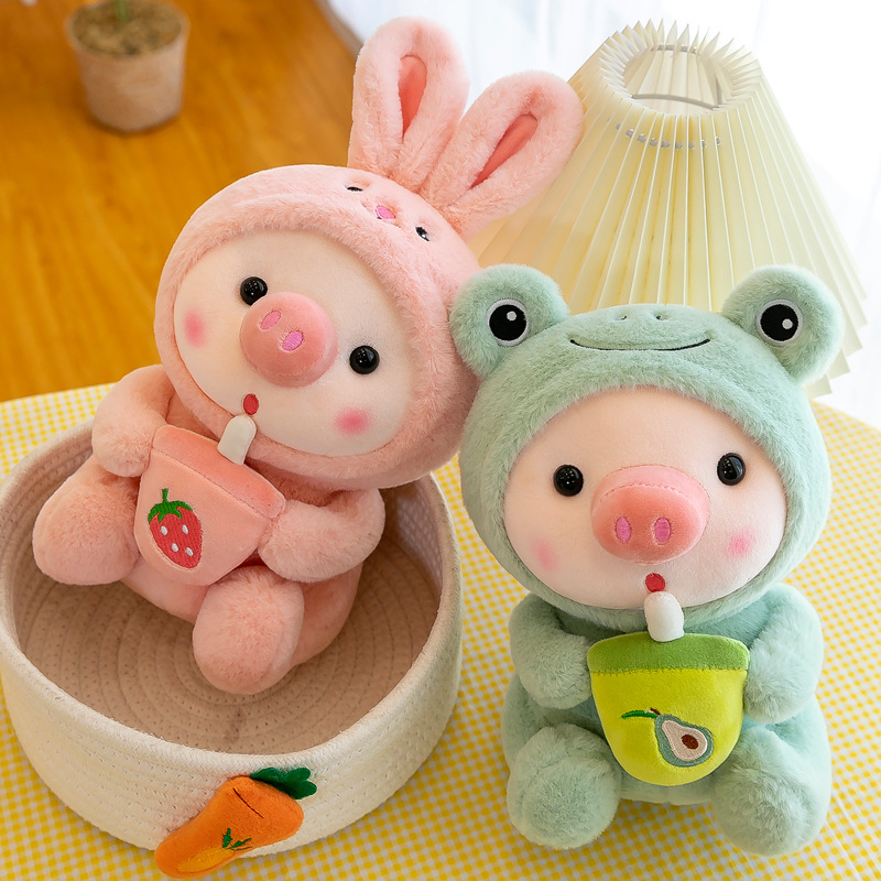 Cartoon animals transformed into milk tea pigs, plush toys, cross-border new products, little frog dolls, claw machines, and stuffed toys details Picture