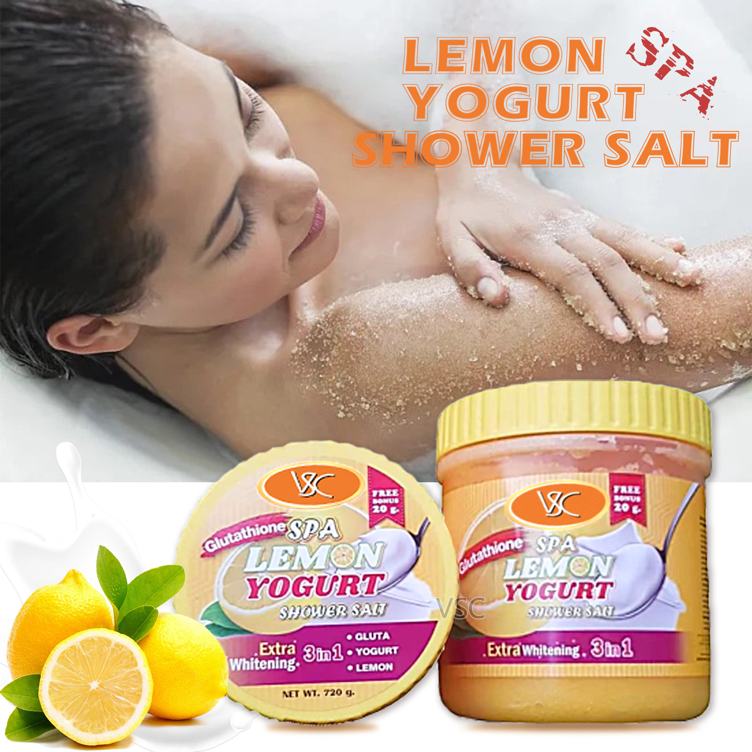 Cross-border lemon yogurt Scrub Body Wash Salt, Chicken Skin Removal, Brightening, Moisturizing, Deep Cleansing Scrub Body Wash 720g details Picture