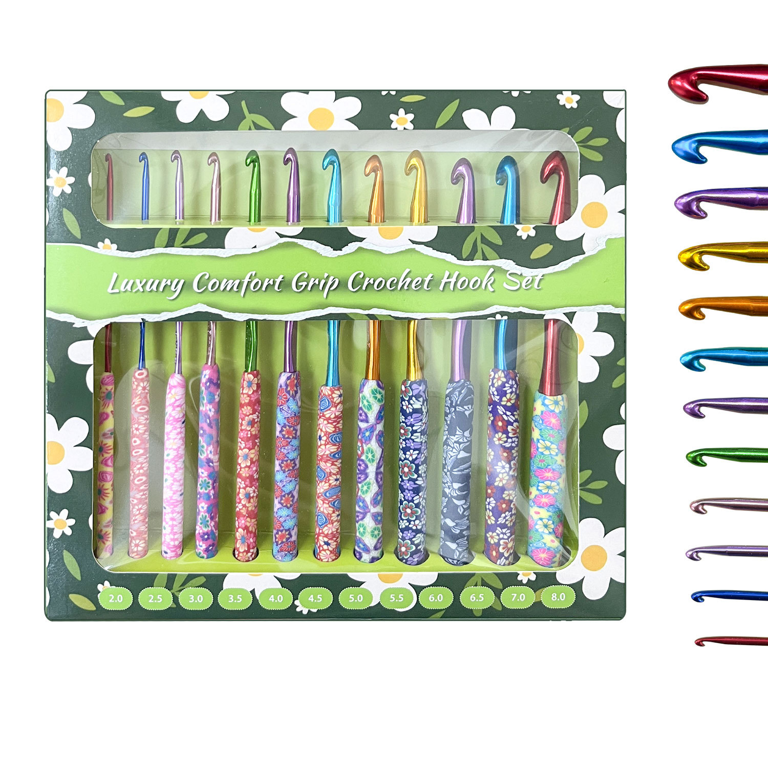 Hand-crocheted soft clay flower plate handle crochet, soft clay soft handle crochet, solid aluminum crochet, 12-piece set of woolen needles Item Picture