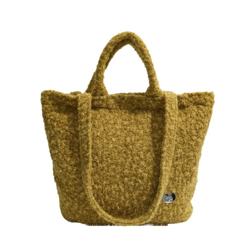 Fashionable spring woolen large-capacity bag for women, 2025 new Korean style fashionable single-shoulder tote bag, hand-held plush bag Item Picture