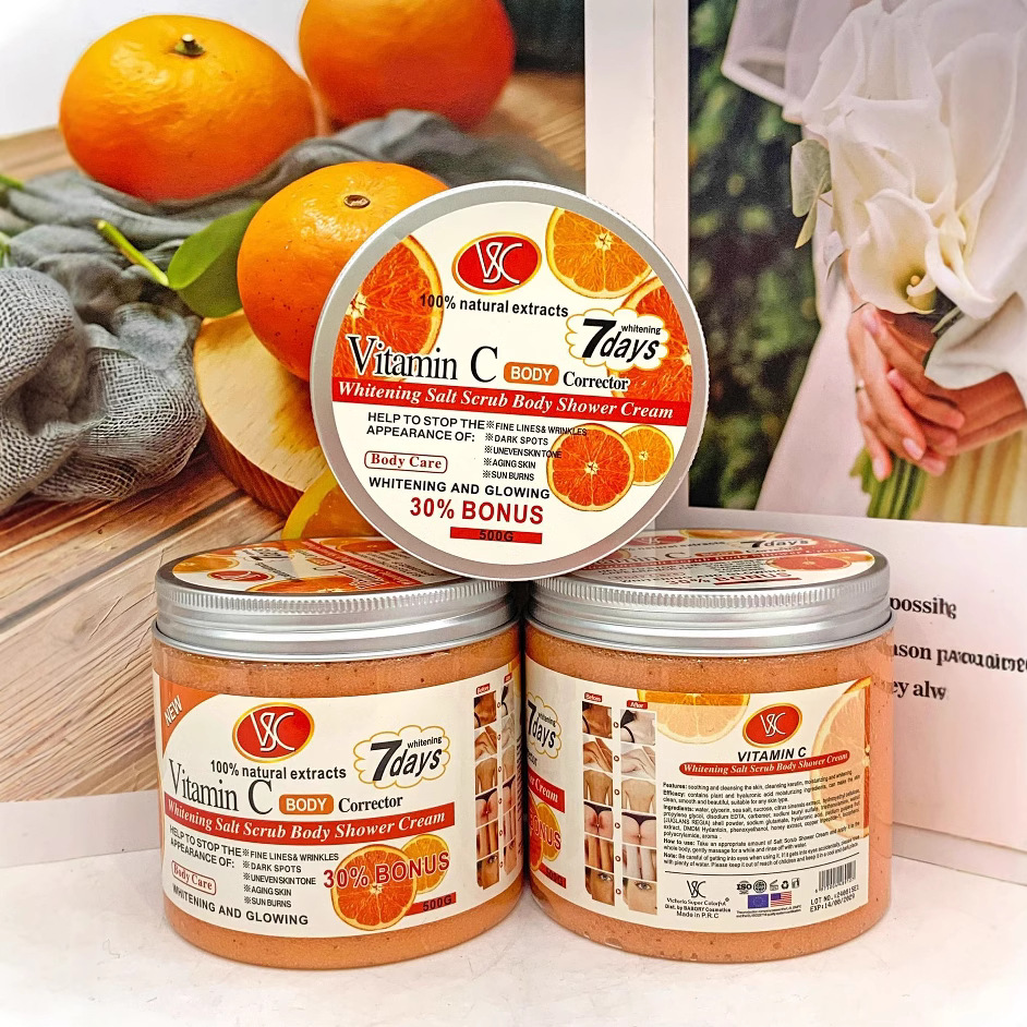 Cross-border exclusive supply of VC Vitamin C scrub wet salt 500g turmeric bath salt for cleansing, exfoliating and bathing export full figure