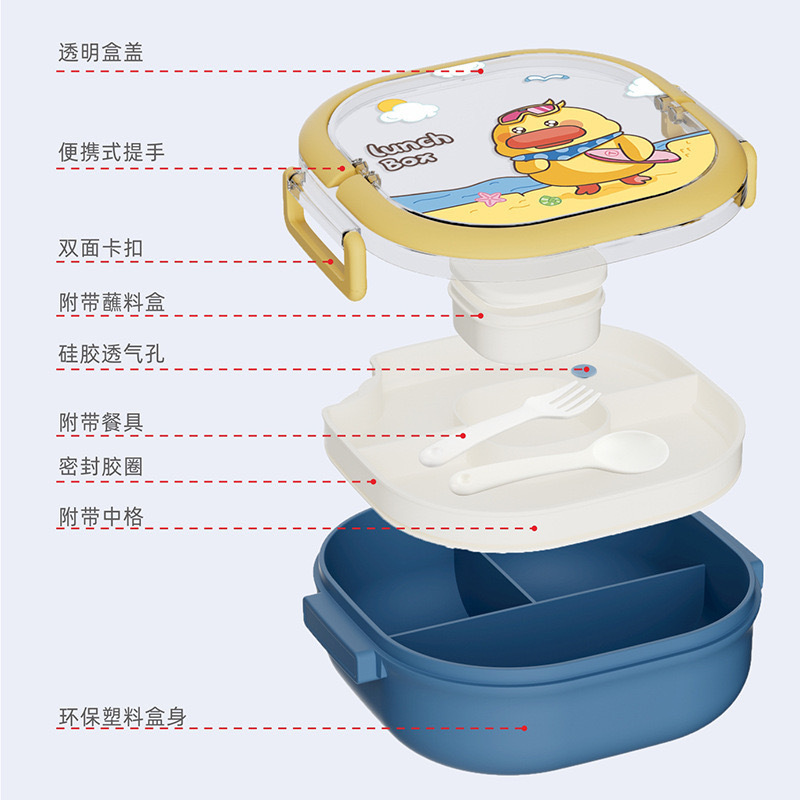 Primary school student cartoon lunch box, children's lunch box, compartments, plastic, microwave oven-safe, sealed and fresh-keeping lunch box Application Scenario