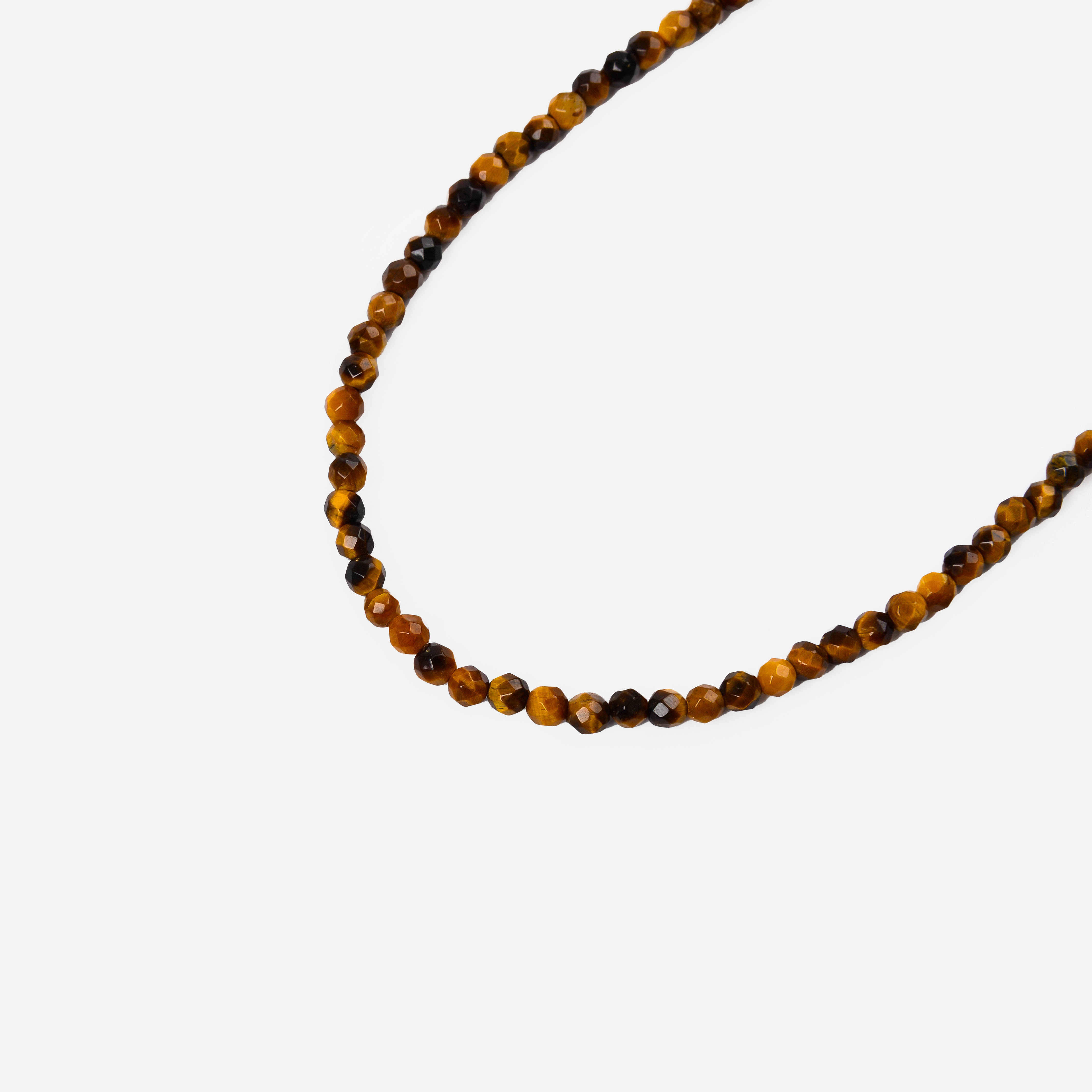 High-end Maillard brown natural tiger's eye bead necklace, pure silver feminine round bead collarbone chain for spring and summer Specification image