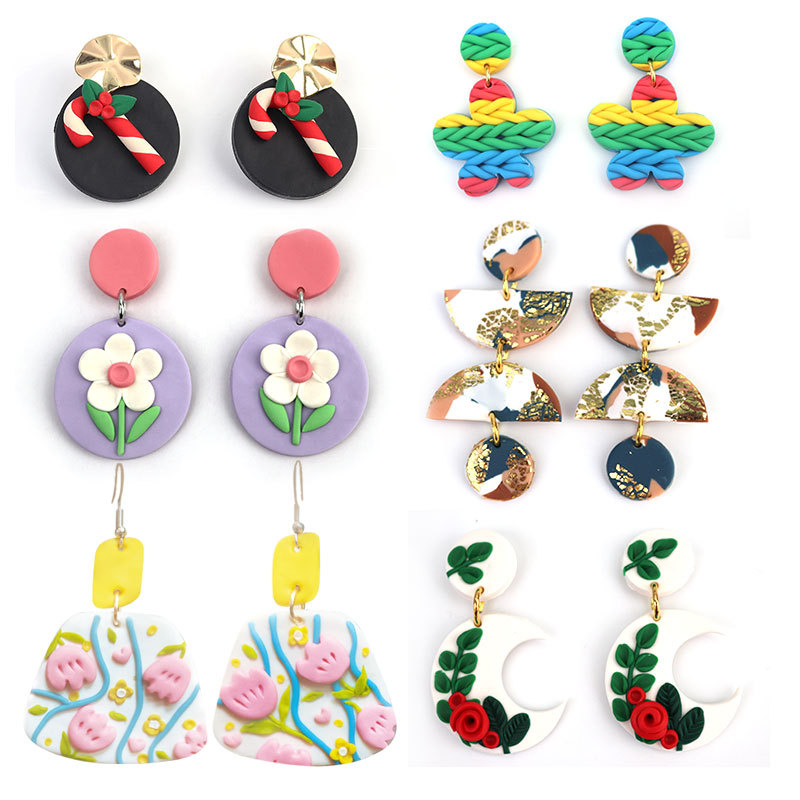 Cross-border best-selling soft clay DIY set earrings, creative cartoon personality sweet earrings, handcrafted accessories and tools wholesale Item Picture