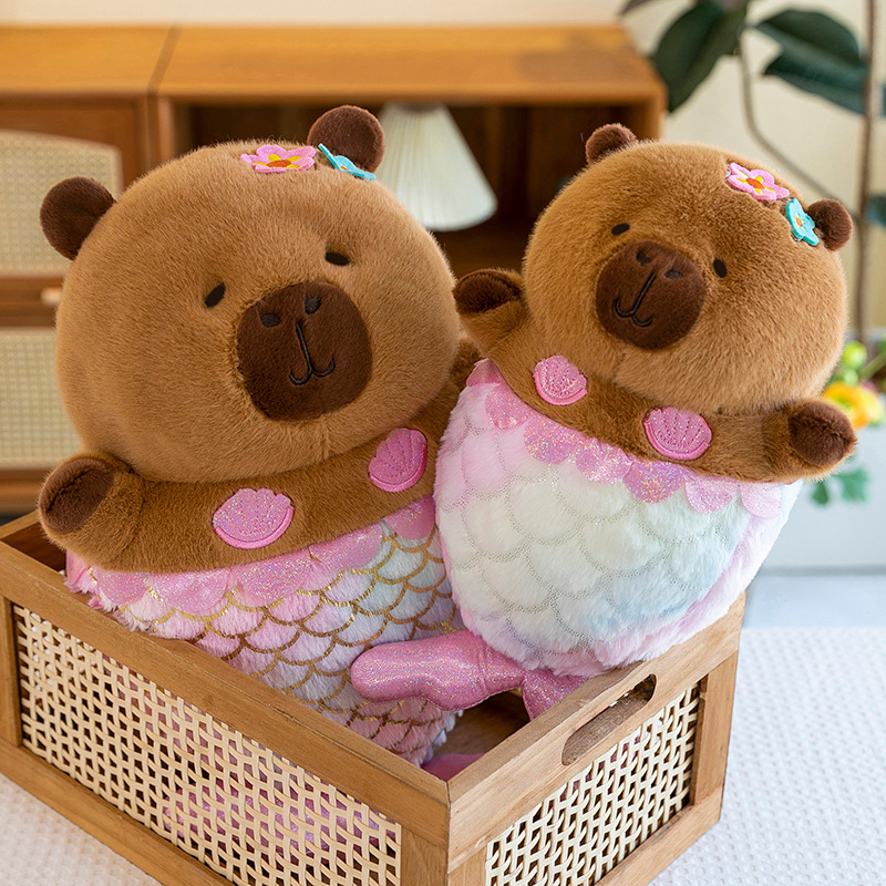 Cross-border mermaid capybara plush toy transforms into a fish-tail Capybara doll, a gift for children to accompany and give to girls details Picture