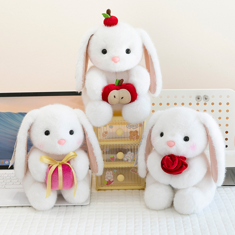A cute rose rabbit plush toy doll, a cute rabbit, is a gift for girls as a children's comfort doll details Picture