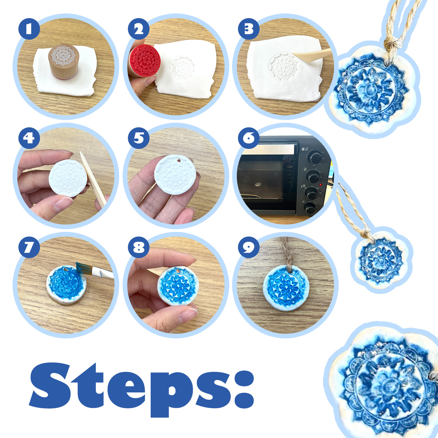 Cross-border soft clay blue and white porcelain series necklaces, jewelry, children's clay figurines, handcrafted colored clay DIY ornaments and toy sets Application Scenario
