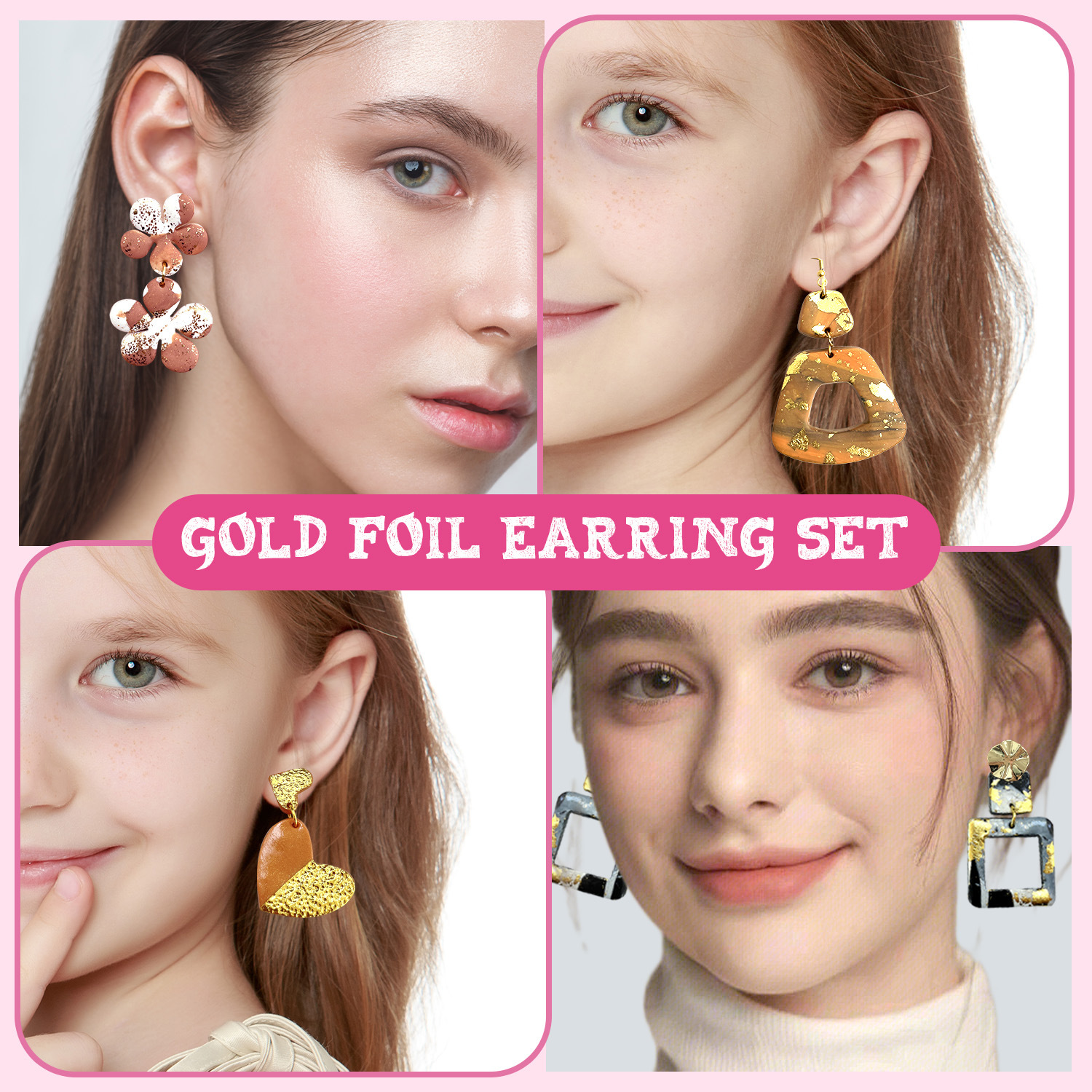 Cross-border gold foil series earrings, color box set, soft clay handmade diy earrings mold, geometric shape cutter details Picture