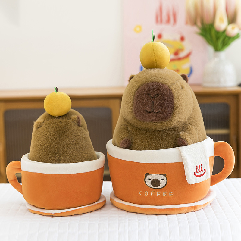 The new creative coffee cup water dolphin doll, a popular Kapibara plush doll, is a gift for girls and a living room decoration Specification drawing
