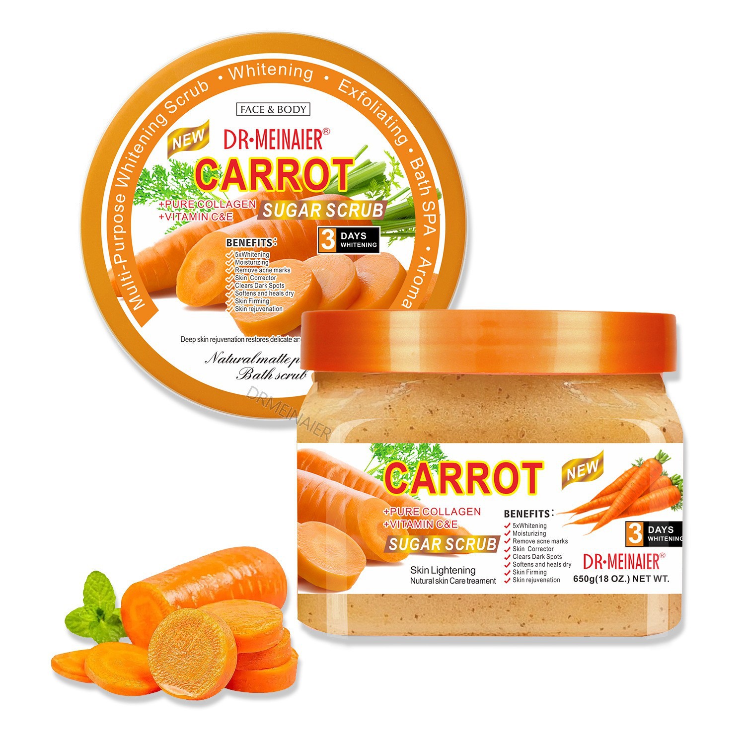 Cross-border Kojic acid Grinding Sugar Blackening, Cleansing and Exfoliating Lychee Scrub Bath Salt Carrot Scrub 650g Item Picture