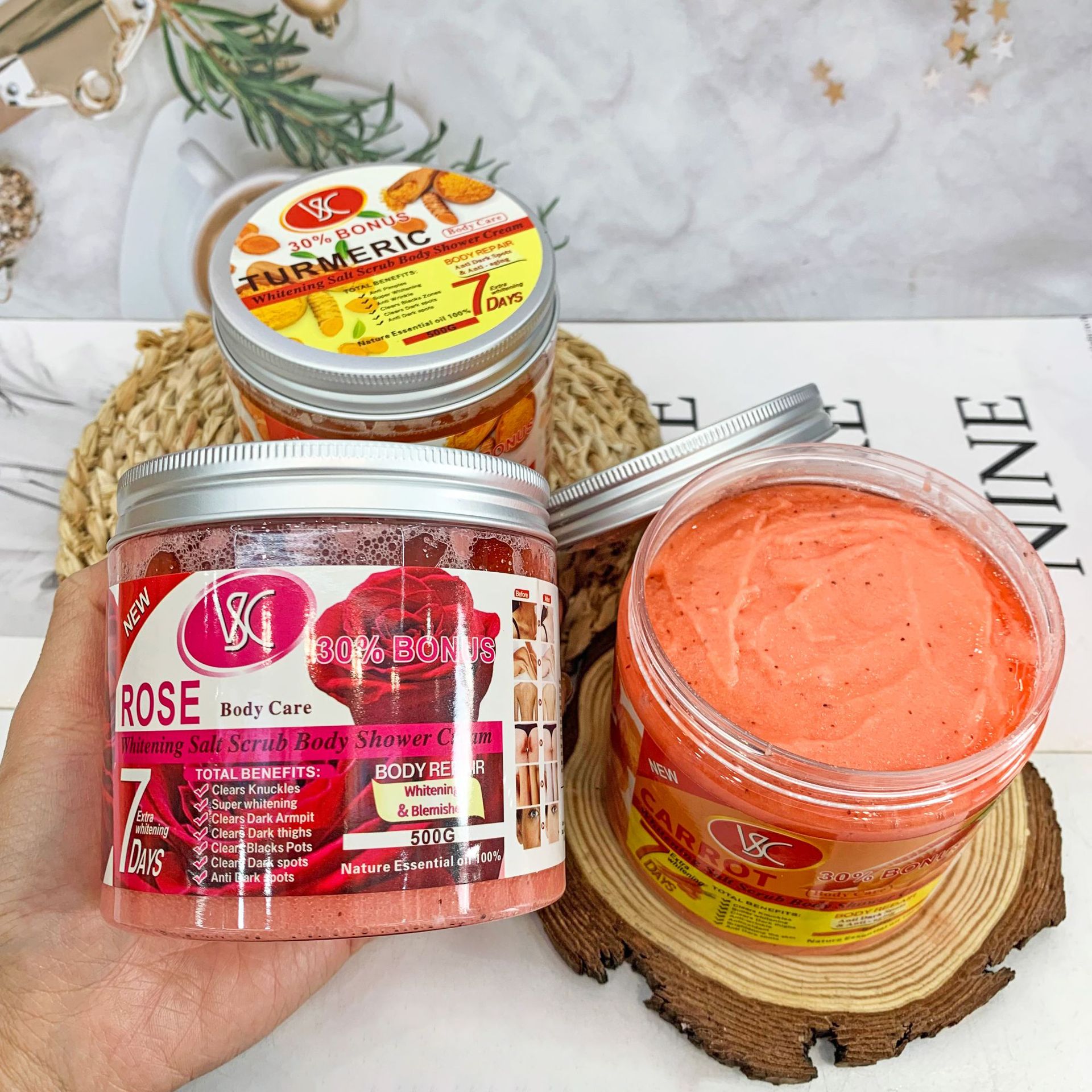 Cross-border turmeric ground sugar 500g brightening and moisturizing the whole body, mashed chicken skin exfoliating rose bath salt for export details Picture