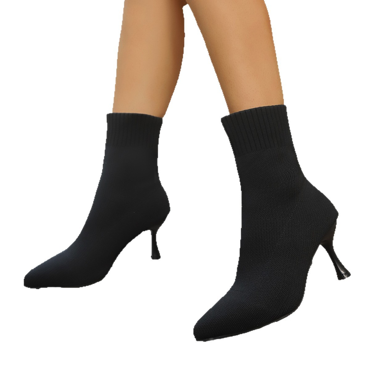 Foreign trade plus-size 2025 Autumn New style European and American cross-border high-heeled knitted pointed-toe plus-size fashion boots 43 Item Picture