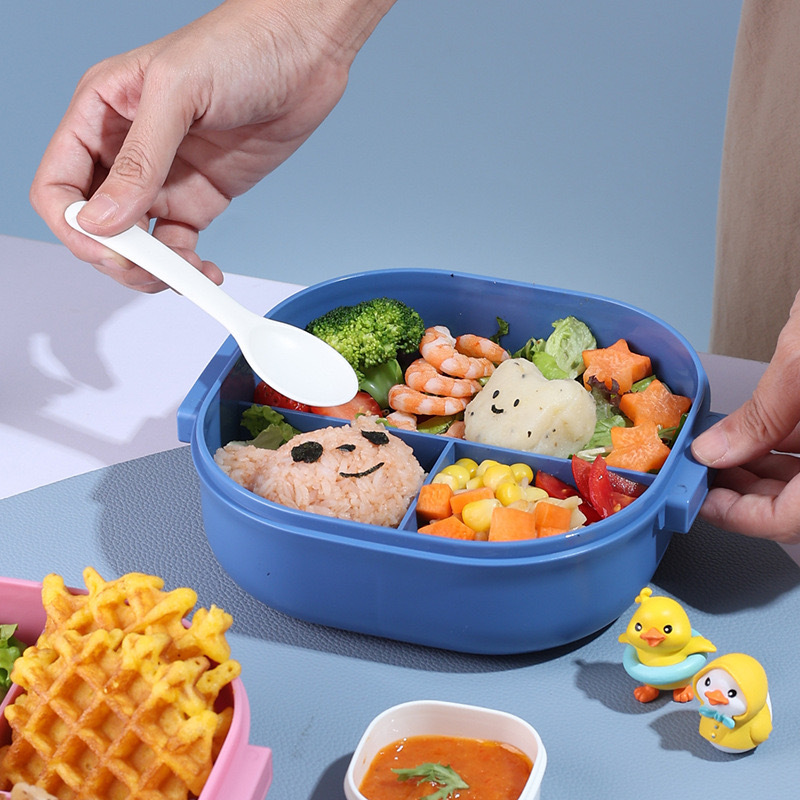 Primary school student cartoon lunch box, children's lunch box, compartments, plastic, microwave oven-safe, sealed and fresh-keeping lunch box details Picture