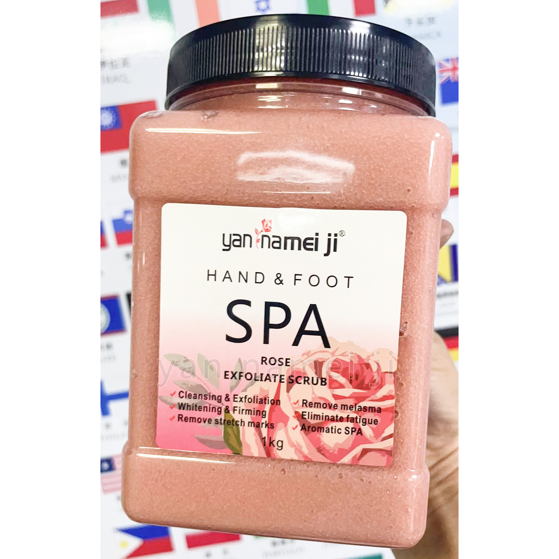 Cross-border 1kg scrub bath salt, hand and foot scrub, exfoliating, deep cleansing, whole body brightening, wet salt in addition Specification drawing