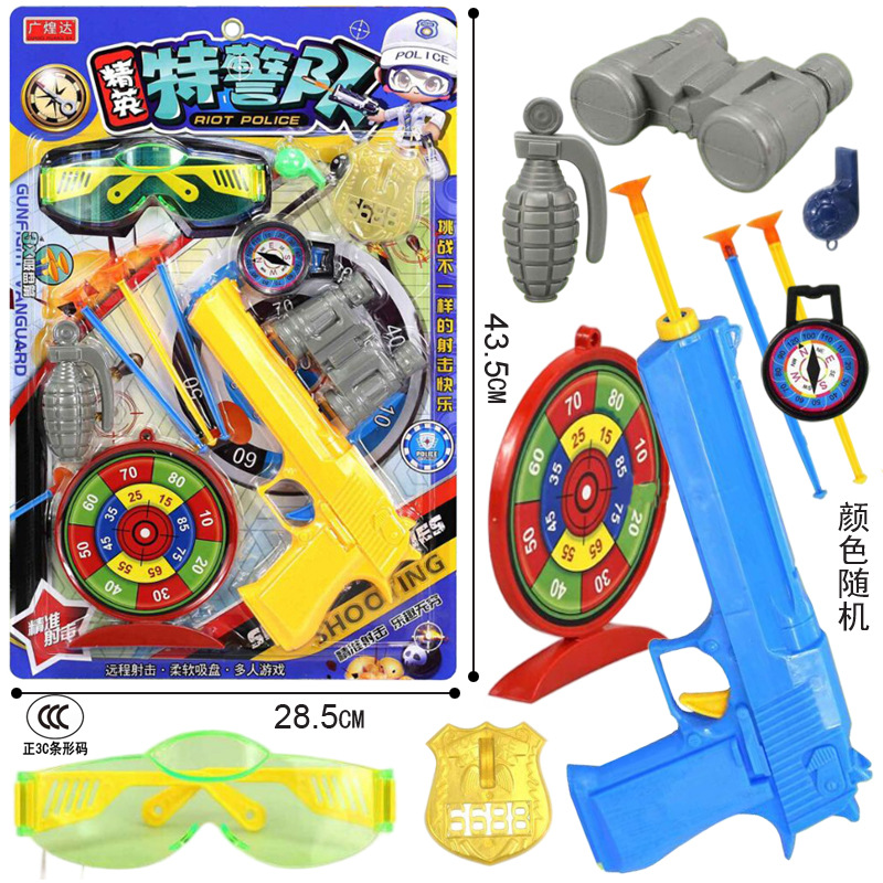 Free shipping for the new wall-mounted shooting soft bullet gun boy simulation cartoon soft bullet gun street police toy set full figure