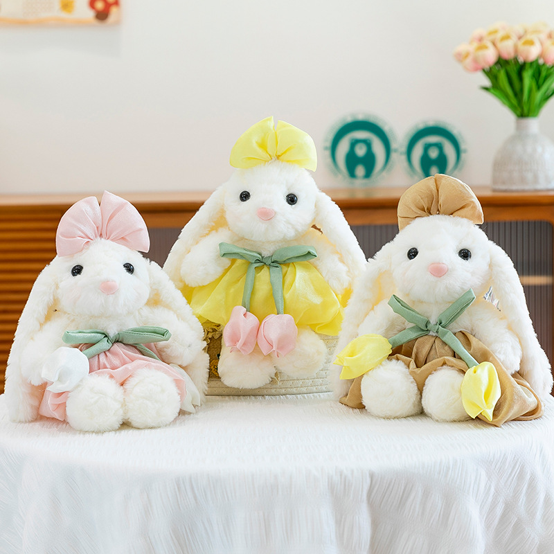 New cross-border dress, little rabbit plush toy, cartoon overalls, long-eared rabbit doll, soothing doll full figure