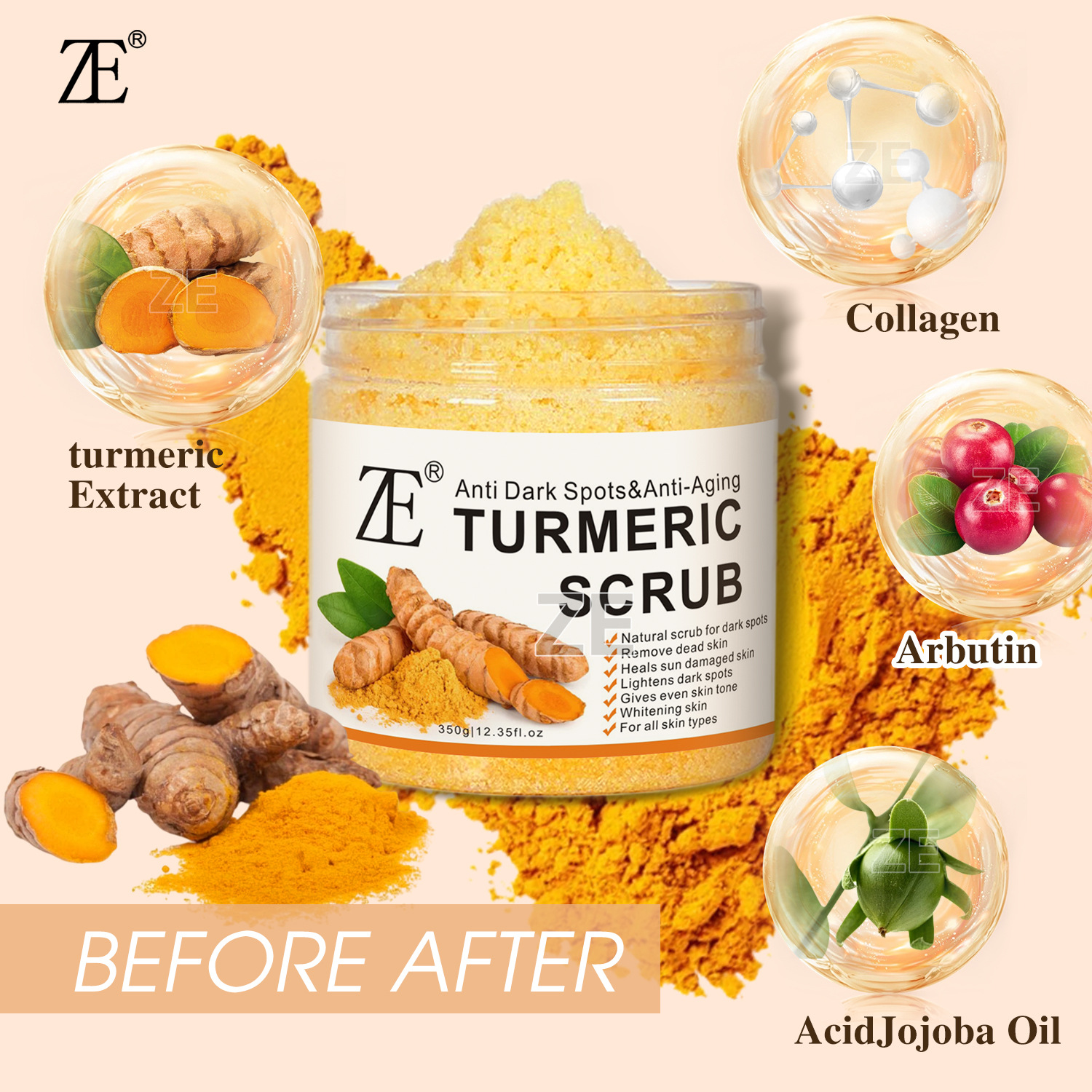 Foreign trade Turmeric scrub body scrub Bath Wet Salt Skin Rejuvenation Deep Cleansing Scrub Exfoliation Sea Salt details Picture