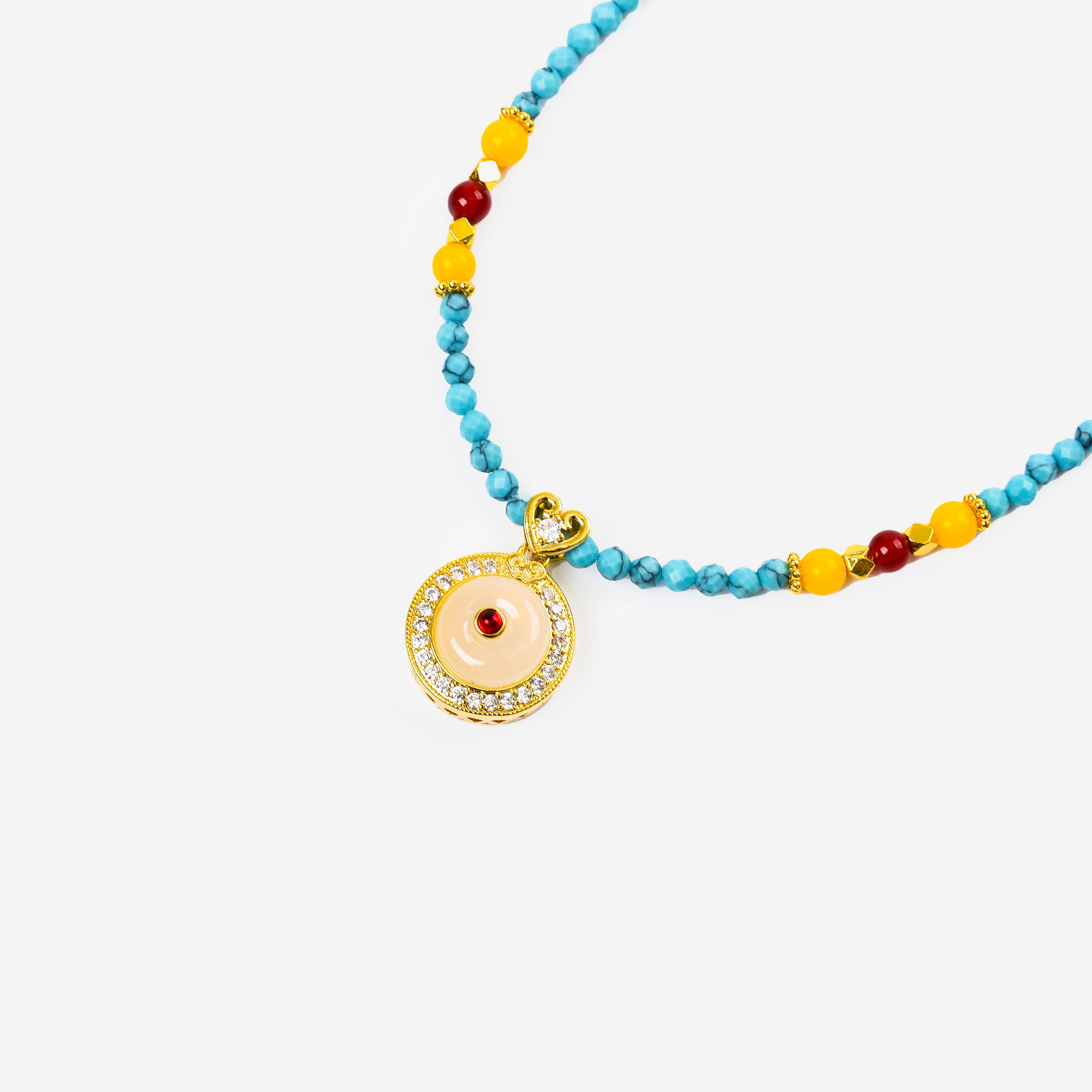 The turquoise beaded necklace for women in 2025, the same style as Zhou Yuting, is a stylish and elegant layering collarbone chain necklace accessory Specification image