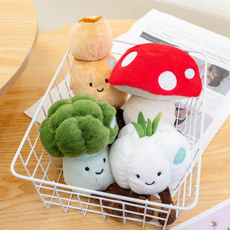 Fun simulation mushroom plush toys, cute vegetable table with decorative items, carrot and corn dolls, children's gifts Specification drawing
