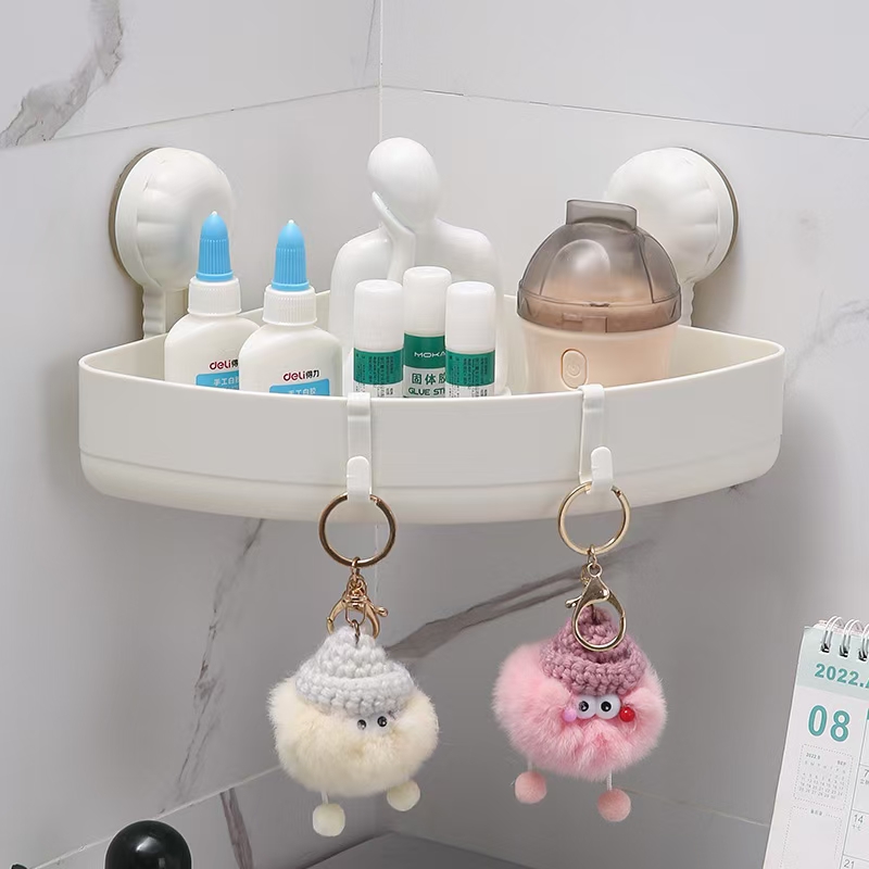 Suction cup triangular storage rack, bathroom wall, bathroom supplies storage rack, non-drilling corner rack, wall-mounted bathroom rack, hat storage rack Item Picture