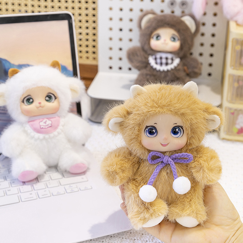 Authentic new style cute pet family rabbit plush toys, little sheep dolls, caramel doll backpacks, keychains details Picture