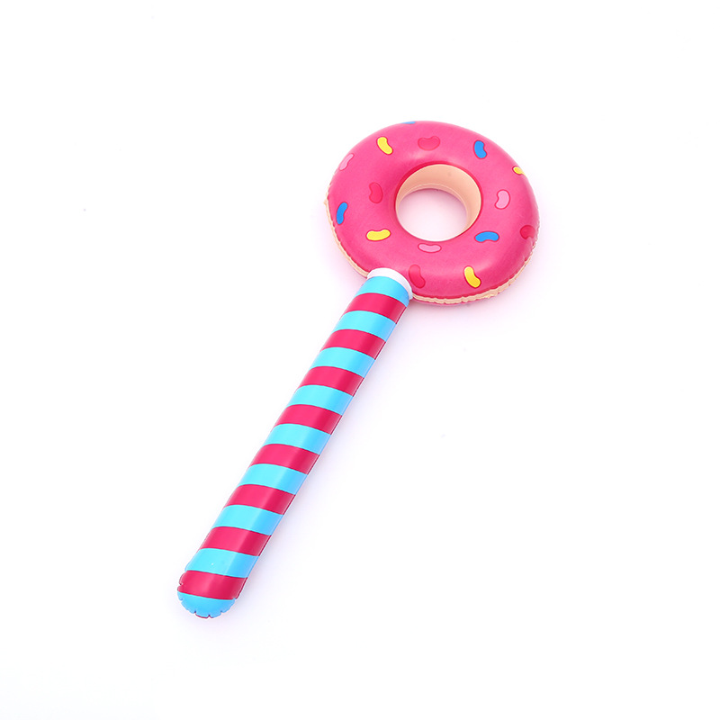 New PVC doughnut inflatable stick creative hammer toy, children's inflatable colorful doughnut lollipop toy full figure