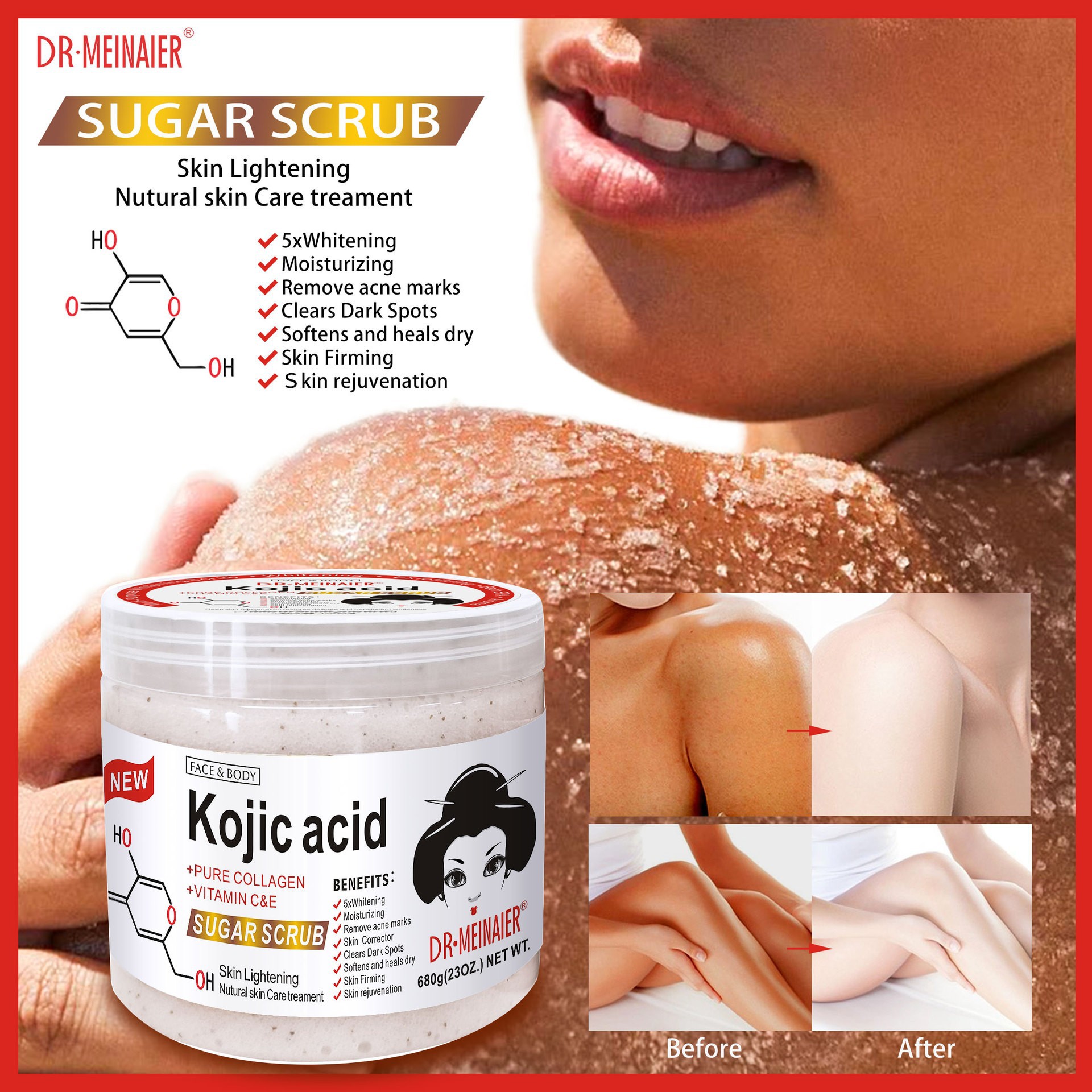 Cross-border Kojic acid Bath Salt Brightening Moisturizing Scrub Deep Exfoliation and chicken Skin Removal Kojic Acid Grinding Sugar 680g details Picture