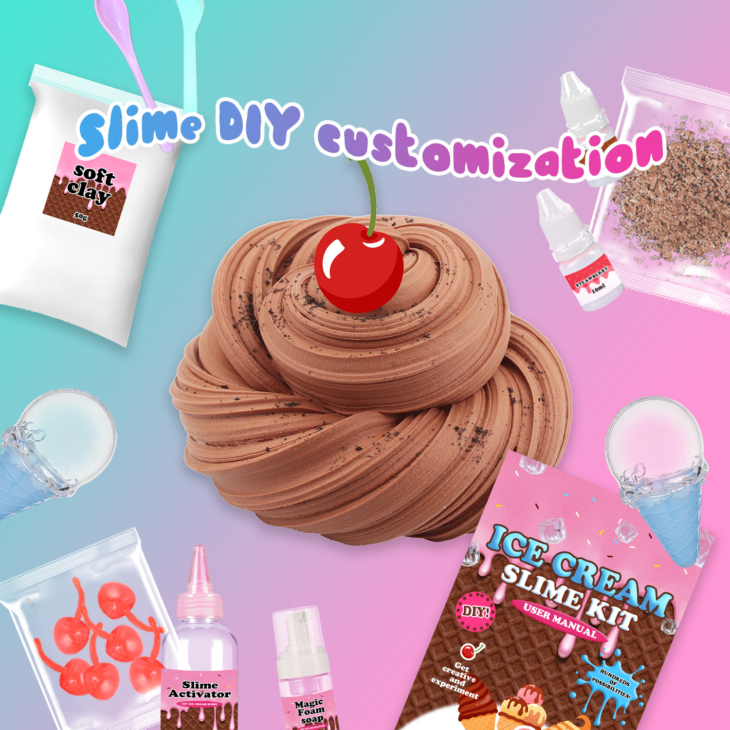 Wholesale manufacturer of cross-border Amazon best-selling slime crystal clay, Slime colored clay children's toy sets Specification drawing