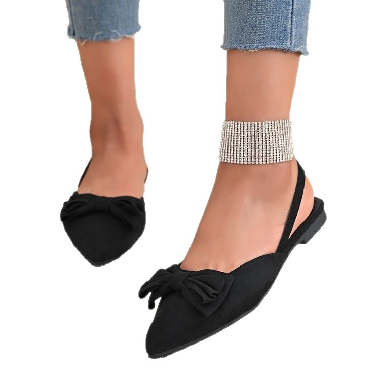Fashionable outerwear bow pointed-toe sandals for women, casual and comfortable flat sandals, cross-border large-sized flip-top sandals Item Picture