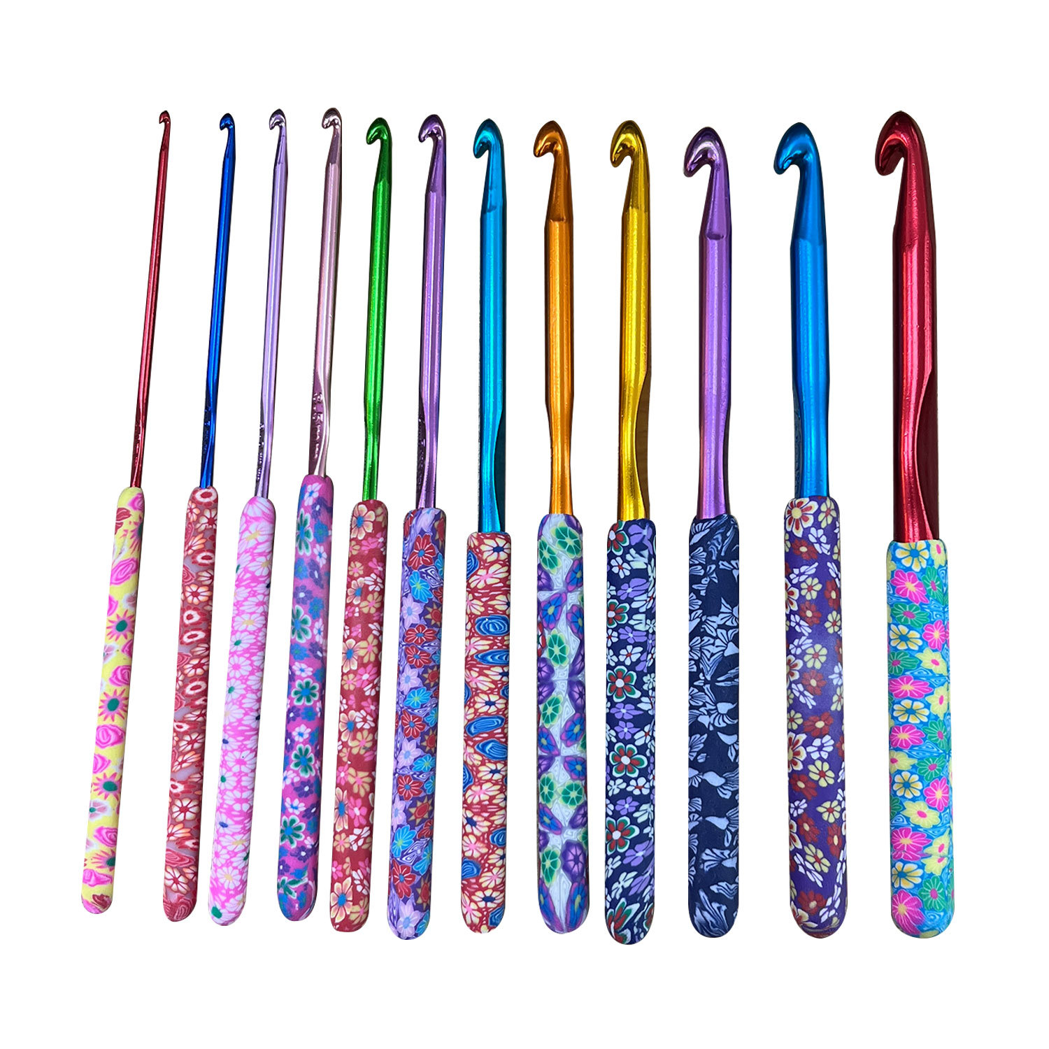 Hand-crocheted soft clay flower plate handle crochet, soft clay soft handle crochet, solid aluminum crochet, 12-piece set of woolen needles Application Scenario