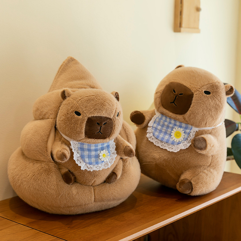 New cute Papa's nest bib capybara plush toy, a parody plush toy, best friend birthday gift for girls full figure