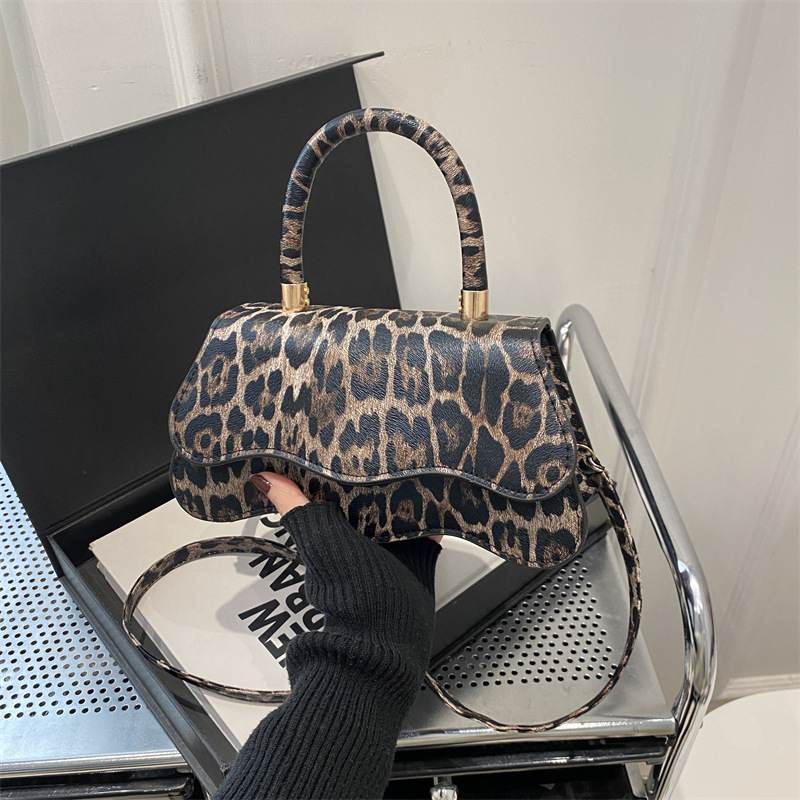 Retro leopard print small square bag Cross-border handbag 2025 Women's bag new style bag, high-end shoulder bag crossbody bag Specification drawing