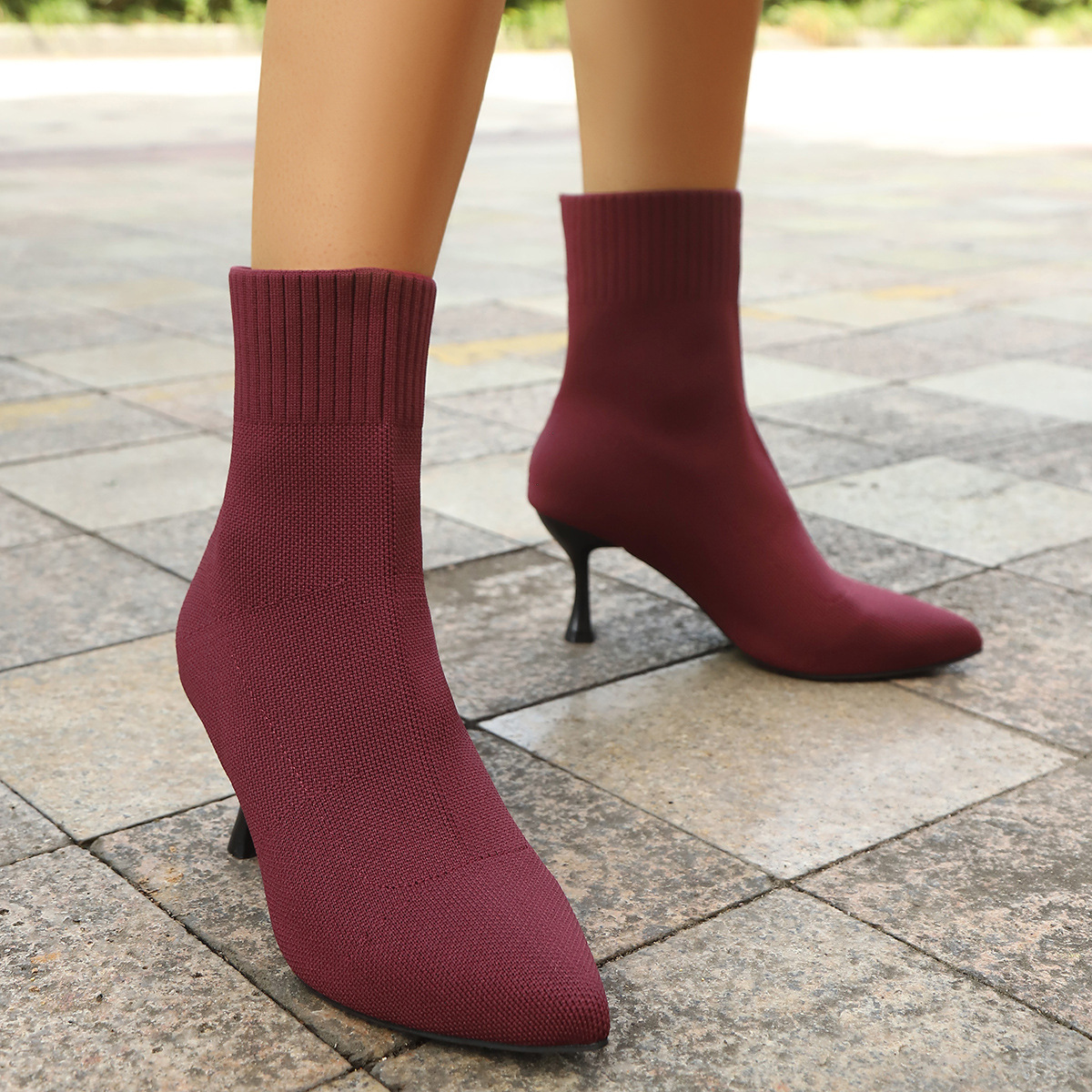 Foreign trade plus-size 2025 Autumn New style European and American cross-border high-heeled knitted pointed-toe plus-size fashion boots 43 details Picture